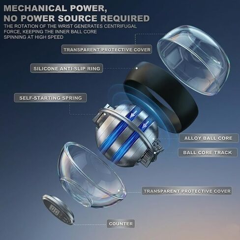 كرة عزم الدوران ذات التشغيل التلقائي مع عداد LED - مقوي للمعصم والساعد - تمرين اليد الجيروسكوبي لقوة القبضة والمرونة والحيوية اليومية in Kuwait