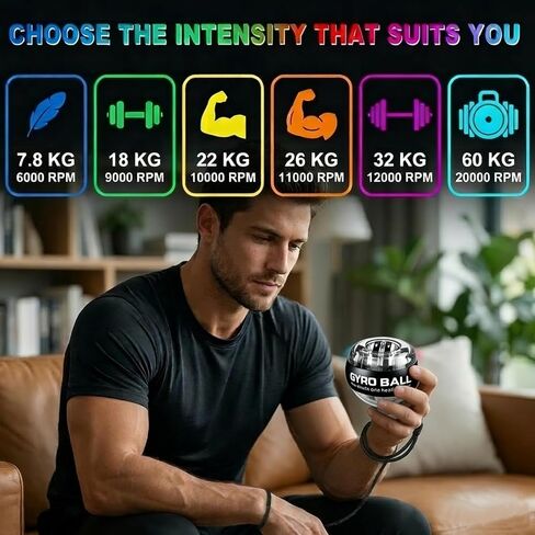 كرة عزم الدوران ذات التشغيل التلقائي مع عداد LED - مقوي للمعصم والساعد - تمرين اليد الجيروسكوبي لقوة القبضة والمرونة والحيوية اليومية in Kuwait