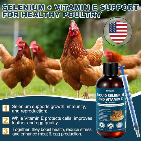 تركيبة حيوية الدواجن E+S | السيلينيوم للدجاج وجميع الدواجن | سائل دعم المغذيات لتوازن الطاقة والتنقل | خليط تغذية مضاف للنمو الصحي، 3.4 أونصة سائلة in Kuwait