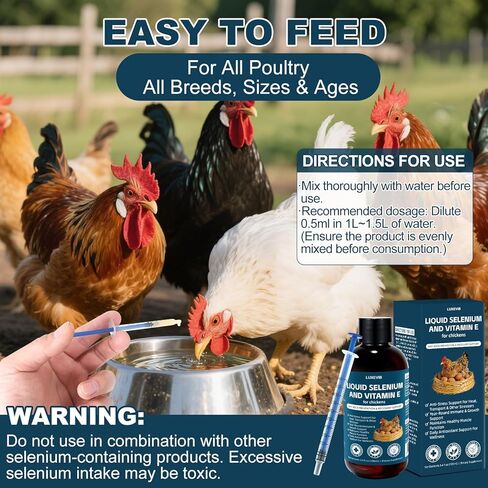 تركيبة حيوية الدواجن E+S | السيلينيوم للدجاج وجميع الدواجن | سائل دعم المغذيات لتوازن الطاقة والتنقل | خليط تغذية مضاف للنمو الصحي، 3.4 أونصة سائلة in Kuwait