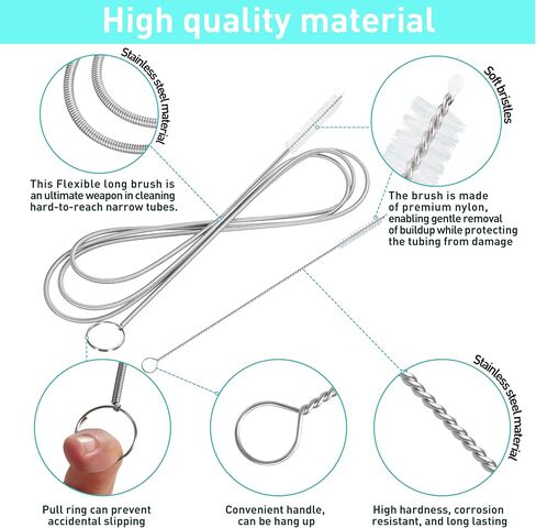 2 Pack 61 inch Long Flexible Drain Cleaning Brush and 2 PCS 7-inch Straw Brush, Suitable for Cleaning Feeding Tubes in Saudi Arabia
