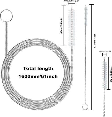 2 Pack 61 inch Long Flexible Drain Cleaning Brush and 2 PCS 7-inch Straw Brush, Suitable for Cleaning Feeding Tubes in Saudi Arabia