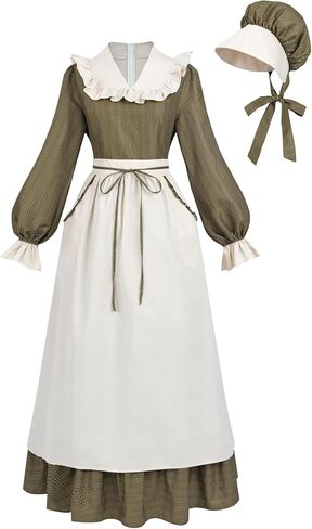 Nuoqi Prairie Dress Women Compleal Collial Colleial Assity Long Victorian Pioneer Press مع غطاء محرك السيارة in Saudi Arabia