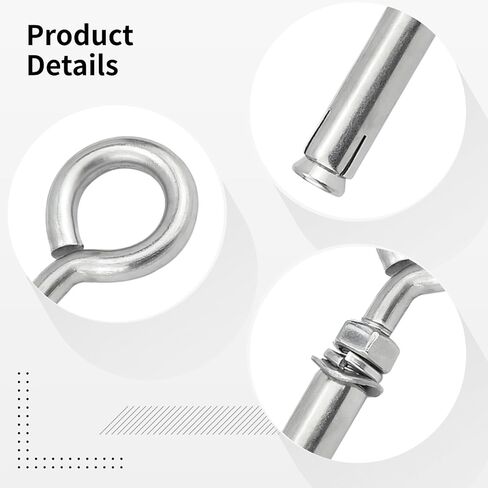 Expansion Hooks Steel Stainless M8, 5 Pcs Concrete Anchors Wall Expansion, 5/16 X 4-3/16, Duty Heavy Eyebolts Shoulder Lag, Screws Expansion for Stone and Concrete Walls in Kuwait