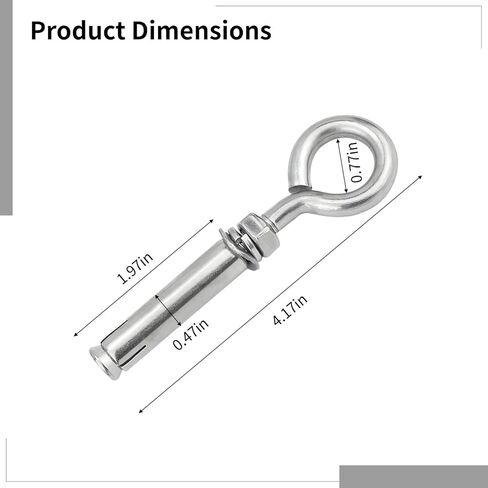 Expansion Hooks Steel Stainless M8, 5 Pcs Concrete Anchors Wall Expansion, 5/16 X 4-3/16, Duty Heavy Eyebolts Shoulder Lag, Screws Expansion for Stone and Concrete Walls in Kuwait
