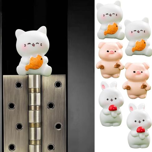 Hinge Heads Decorative Topper Set 6PCS, Home Decoration,Magnetic Hinge Head Toppers Door Hinge, Cute Mini Creative Small Animals, Rabbits, Cats, Piglets, Resin Ornaments in Saudi Arabia