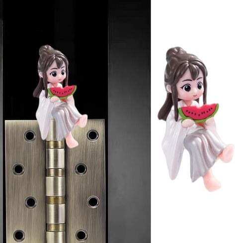 Hinge Heads Decorative Topper Set 1PCS, Home Decoration,Magnetic Hinge Head Toppers Door Hinge, Cute Mini Creative Vintage White Girl Eating Watermelon, Resin Ornament in Saudi Arabia