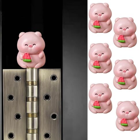 Hinge Heads Decorative Topper Set 6PCS, Home Decoration,Magnetic Hinge Head Toppers Door Hinge, Cute Mini Creative Little Pig Holding Watermelon, Resin Ornament in Saudi Arabia