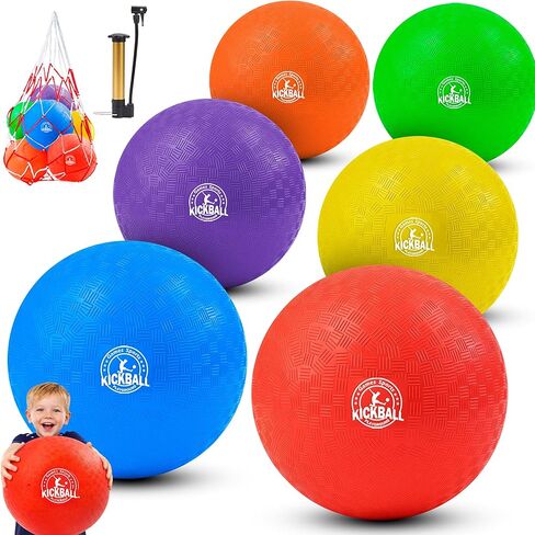 12 Inch Kickball Playground Balls Set(1,6,12)Pack, Durable PVC Dodgeballs for Kids & Adults, Outdoor & Indoor Games with Pump and Bag, Bouncy Balls for School, Gym, Birthday Gift for Boys and Girls in Kuwait