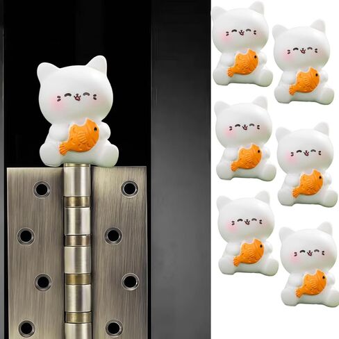 Hinge Heads Decorative Topper Set 6PCS, Home Decoration,Magnetic Hinge Head Toppers Door Hinge, Cute Mini Creative Small Animals, Eating Grilled Fish, Cats, Resin Ornaments in Saudi Arabia