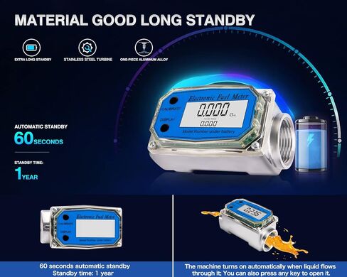1Inch Flow Meter - Turbine Flow Meter - Fuel Flow Meter - LCD Digital Flow Meter with FNPT Inlet/Outlet for Liquids Such As Water, Diesel, Kerosene and Gasoline, 2.5-26 GPM /10-100 LPM in Kuwait
