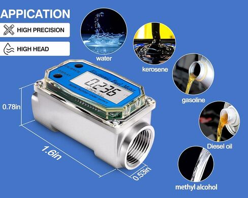 1Inch Flow Meter - Turbine Flow Meter - Fuel Flow Meter - LCD Digital Flow Meter with FNPT Inlet/Outlet for Liquids Such As Water, Diesel, Kerosene and Gasoline, 2.5-26 GPM /10-100 LPM in Kuwait