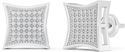 Dazzlingrock Collection Round White Diamond Concave Square Unisex Stud Earrings (0.15 ctw, Color I-J, Clarity I2-I3) in 925 Sterling Silver in Screw Back in Kuwait