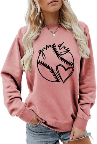 المرأة البلوز لعبة البيسبول يوم طويل الأكمام Crewneck الجرافيك البلوز الأعلى البيسبول الكرة اللينة الرياضة أمي قميص غير رسمي in Saudi Arabia