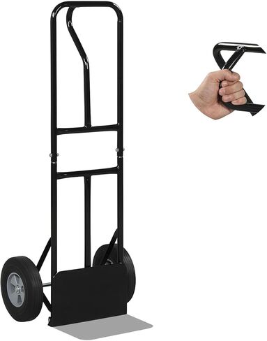 Goplus Metal Hand Truck, Heavy-Duty 600 LBS Moving Dolly Cart with P-Handle & 10" Rubber Wheels, Lay Flat Hand Cart with Foldable Base Plate for Home, Warehouse, Garage (Black) in Saudi Arabia