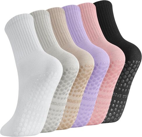 Jspupifip 6 Pairs Pilates Socks with Grips for Women, Non Slip Pilates Socks Grippy Sock for Dance, Ballet, Fitness in Saudi Arabia