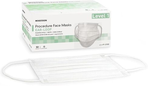 أقنعة McKesson Medical Face ، المستوى 1 - مطوي مع حلقات الأذن ، غير سريلي ، أبيض - مقاس واحد يناسب معظم البالغين ، 7 في × 3.75 بوصة ، 50 العد ، 1 حزمة in Saudi Arabia