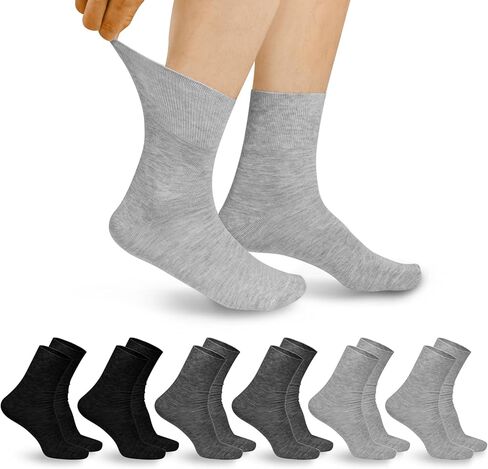 AOMIG Diabetic Socks for Men Cotton Light Compression Neuropathy Crew Socks, 6 Pairs Black Solid Wide Calf Loose Sock for Swollen Feet Thin Seamless Non Binding Moisture Management in Kuwait