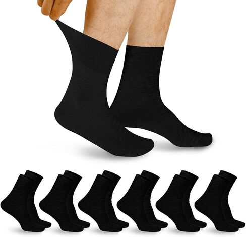 AOMIG Diabetic Socks for Men Cotton Light Compression Neuropathy Crew Socks, 6 Pairs Black Solid Wide Calf Loose Sock for Swollen Feet Thin Seamless Non Binding Moisture Management in Saudi Arabia