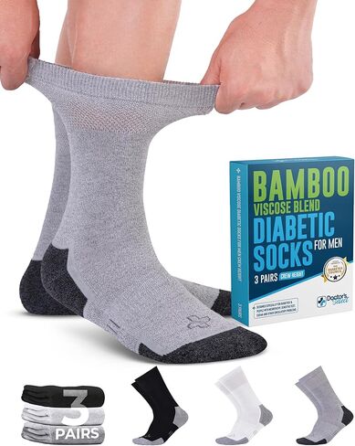 Doctor's Select Bamboo Viscose Diabetic Socks for Men - 3 Pairs Crew Mens Diabetic Socks in Kuwait
