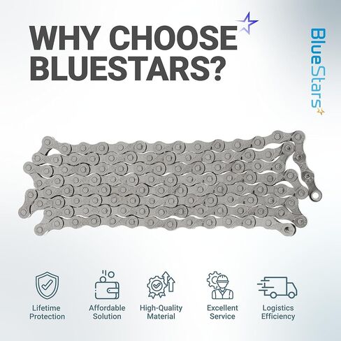 سلسلة دراجة BlueStars 6/7/8 سرعة 1/2 × 3/32 بوصة (116 وصلة) مع موصل التثبيت المسبق - سلسلة دراجات مضادة للصدأ - لدراجات MTB/الطرق/الحصى/Cyclocross - متوافقة مع Shimano SRAM Campagnolo in Saudi Arabia