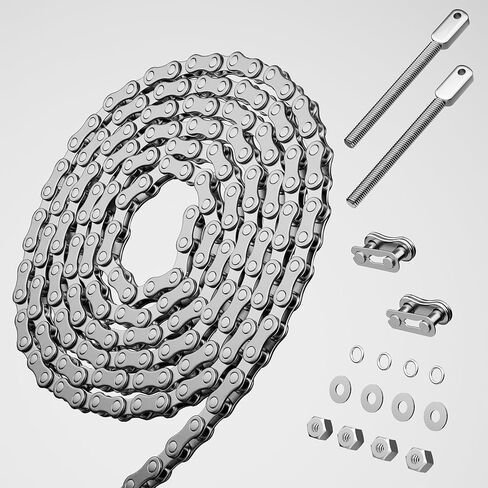 Wyckoff #40SS 08A 10FT Roller Chain with 2 Free Connecting Links, 2 Tie Rod Chain Connection Hardware, Carbon Steel Chains for Sliding Gate Opener, Bycicles, Mini Bikes, Motorcycles in Kuwait