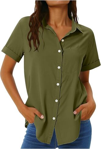 Women's UPF 50+ Uv Sun Protection Safari Shirt Button Down Fishing Travel Shirt Short Sleeve Quick Dry with Zip Pocket in Saudi Arabia