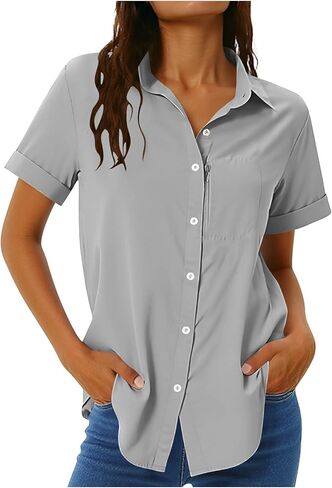 Women's UPF 50+ Uv Sun Protection Safari Shirt Button Down Fishing Travel Shirt Short Sleeve Quick Dry with Zip Pocket in Kuwait