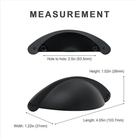 أجهزة هيستيا 10 قطع | درج مقاس 2 1/2 بوصة يسحب مقابض خزانة المطبخ السوداء ومقابض درج خزانة الملابس | سحب خزانة الحمام باللون الأسود غير اللامع | أدوات سحب كأس أجهزة الخزانة السوداء للأدراج (Z7.10.D) in Kuwait