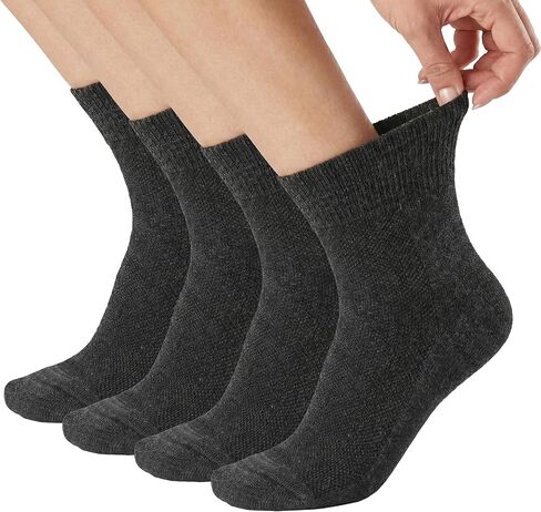 Facool 4 Pairs Merino Wool Diabetic Socks for Men, Non-Binding Top & Seamless Toe, Loose Fit Ankle Cushioned Socks in Kuwait