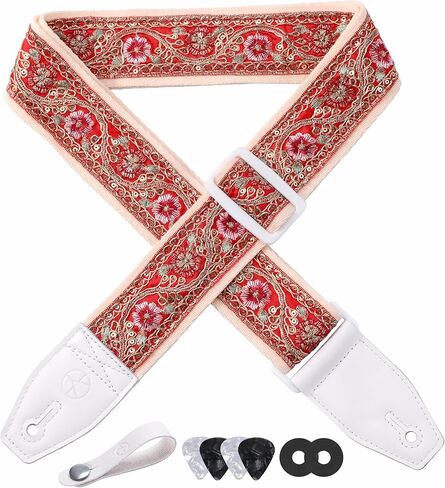 YIKOKO Guitar Strap 2 inch, with Full Grain Leather End, for Bass, Electric and Acoustic Guitars in Kuwait
