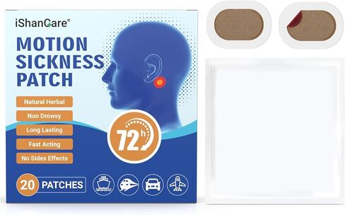 رقع دوار الحركة من إيشانكير، غير نعاس، 20 قطعة من رقع دوار البحر لأساسيات السفر البحرية، مقاومة للماء خلف الأذن للسيارة والطائرة والسفن، سريعة المفعول وتدوم طويلاً 72 ساعة in Kuwait