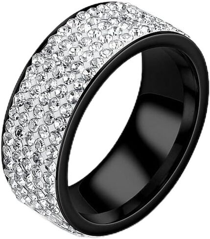 PAMTIER Women Stainless Steel 8mm Ring Cubic Zirconia Wide Eternity Statement Rings CZ Stackable Wedding Band in Saudi Arabia