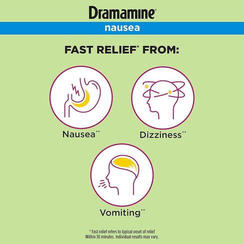 Dramamine Nausea Chewable Nausea Relief with Meclizine, Raspberry Cream Flavor, 12 Count in Kuwait