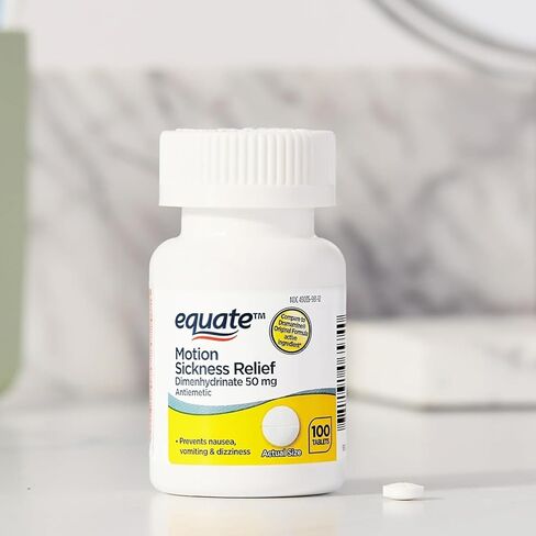 Dimenhydrinate - Equate Motion Sickness Pills - 50 mg 100 Tablets (Pack of 1), Nausea Relief, Set by Basket Goods in Kuwait