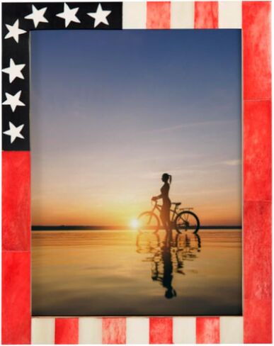 HANDICRAFTS HOME American Flag US Picture Frame, Veteran Memories Handmade Gift, Vintage Wall Hanging & Desk Decor, Farmhouse Photo Frames for Living Room & Office Patriotic Red White & Blue 8x10 inch in Kuwait