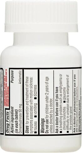 Dimenhydrinate - Equate Motion Sickness Pills - 50 mg 100 Tablets (Pack of 1), Nausea Relief, Set by Basket Goods in Kuwait