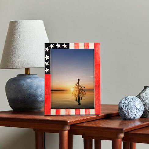 HANDICRAFTS HOME American Flag US Picture Frame, Veteran Memories Handmade Gift, Vintage Wall Hanging & Desk Decor, Farmhouse Photo Frames for Living Room & Office Patriotic Red White & Blue 8x10 inch in Kuwait