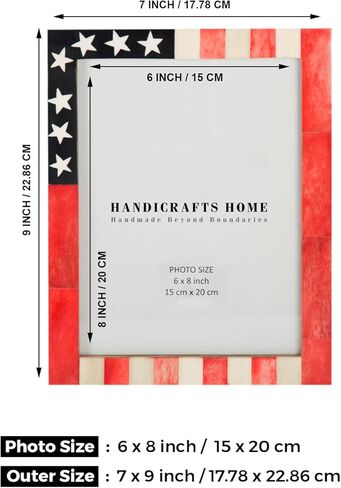 HANDICRAFTS HOME American Flag US Picture Frame, Veteran Memories Handmade Gift, Vintage Wall Hanging & Desk Decor, Farmhouse Photo Frames for Living Room & Office Patriotic Red White & Blue 8x10 inch in Kuwait