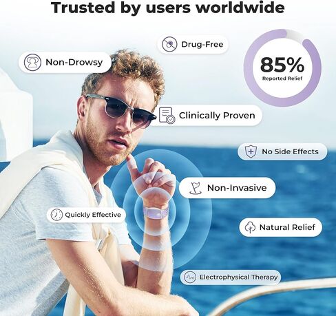 EmeTerm Explore سوار معصم نشط مضاد للغثيان، خالي من النيكل، 5 أمتار، جاهز للغوص، حزام تخفيف دوار الحركة، غير نعاس، خالي من المخدرات، حزام مطاطي قابل لإعادة الشحن لمقاومة الماء المالح in Kuwait
