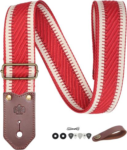 Guitar Strap - 2" Wide Thick Real Cowhide Ends,Safety & Durable Guitar Straps with Exquisitely Embroidery Flowers Adjustable Strap for Acoustic,Electric & Bass Guitars,Guitarists Gift Set in Saudi Arabia