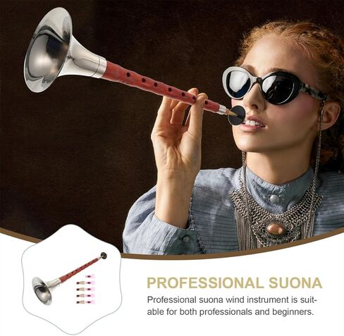 BESTYASH Professional Suona Instrument in D Key Red Sandalwood Body with Plastic Reed and Horn Traditional Chinese Ethnic Wind Musical Instrument for Folk Performance Random Random Color in Kuwait
