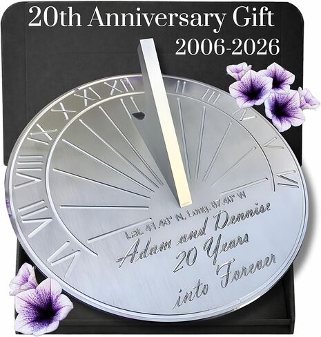 20th Wedding Anniversary Gifts Sundial - Custom Engraved and Calibrated 20th Anniversary Gifts for Couple - Gifts For 20th Anniversary for Him or Her - Gifts For 20 Years Anniversary (6 inch) in Saudi Arabia