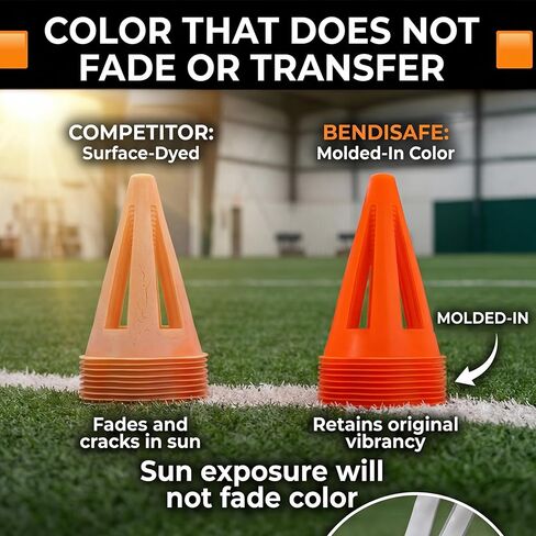 Soccer Training Cones Set of 12 - Flexible Agility Marker Cones for Soccer, Football & Basketball Drills- 9" Tall with 6" Base – High Visibility Orange Field Marker Cones - Made in USA - BendiSafe in Kuwait