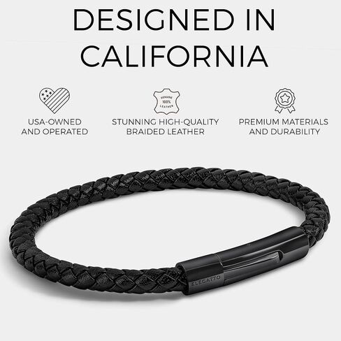 Elegatto Elagio Premium Braided Leather Bracelet for Men | Full-Grain Braided Leather with Sterling Silver Polished Stainless Steel Clasp | Men’s Designer Bracelets in Kuwait