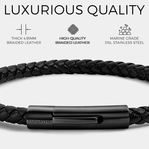 Elegatto Elagio Premium Braided Leather Bracelet for Men | Full-Grain Braided Leather with Sterling Silver Polished Stainless Steel Clasp | Men’s Designer Bracelets in Kuwait