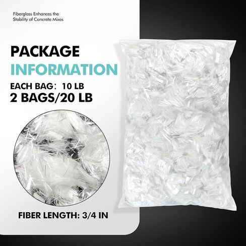 2 Pcs 20 Lb 3/4'' (19 mm) Fiberglass for Concrete Cement Mortar Mix, AR Glass Chopped Strand Fiberglass for Reinforcing Concrete Building Walls and Garden Floors in Saudi Arabia