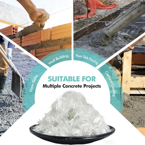 2 Pcs 20 Lb 3/4'' (19 mm) Fiberglass for Concrete Cement Mortar Mix, AR Glass Chopped Strand Fiberglass for Reinforcing Concrete Building Walls and Garden Floors in Saudi Arabia