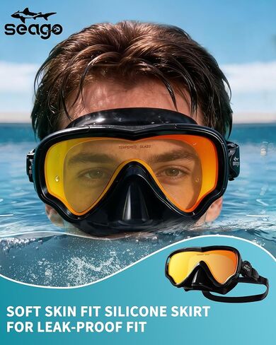 Seago Swim Mask Swimming Goggles Adult Men Women With Nose Cover, Adult Swim Goggles Anti Fog 180° Clear View Tempered Glasses, Pool Underwater Men Women Goggles Mirrored Orange UV Protection No Leak in Kuwait
