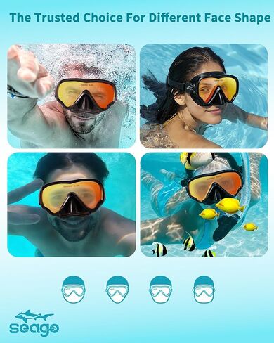 Seago Swim Mask Swimming Goggles Adult Men Women With Nose Cover, Adult Swim Goggles Anti Fog 180° Clear View Tempered Glasses, Pool Underwater Men Women Goggles Mirrored Orange UV Protection No Leak in Kuwait
